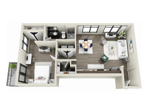 Floor plan for 1 bed, 1 bath, 758 sqft